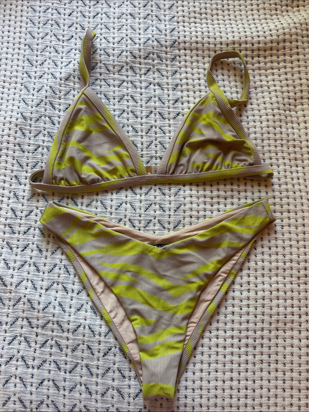 Beach Riot Green Zebra Print Triangle Bikini Set